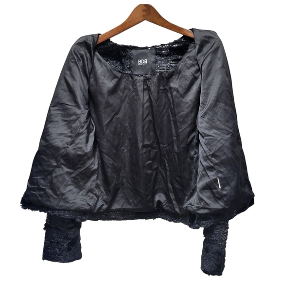 BDB Buffalo David Bitton Womens Medium Black Faux Fur Sequin Jacket Collarless - Picture 4 of 8